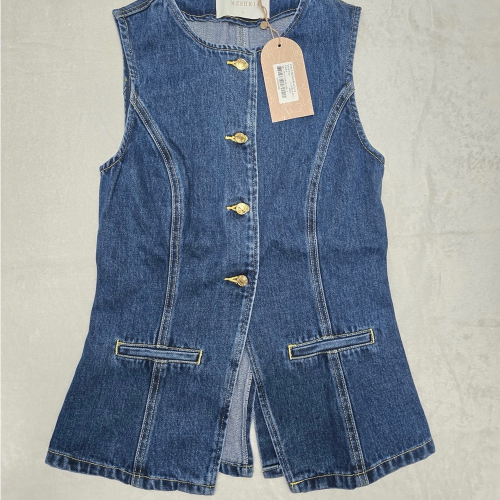 Meshki Blue Denim Vest with Gold Buttons